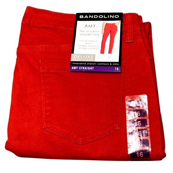 Bandolino Amy Straight Leg Red Jeans Womens Size 16 Stretch Slimming Denim - Picture 1 of 6